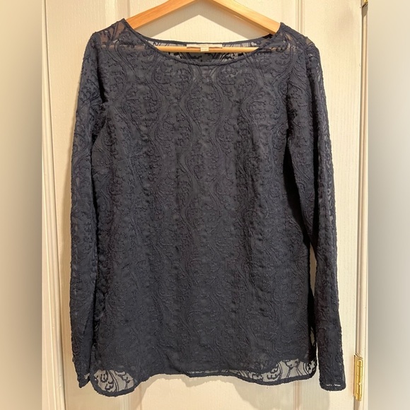 Ann Taylor Loft Sheer Navy Long Sleeve Top size medium - Picture 1 of 4